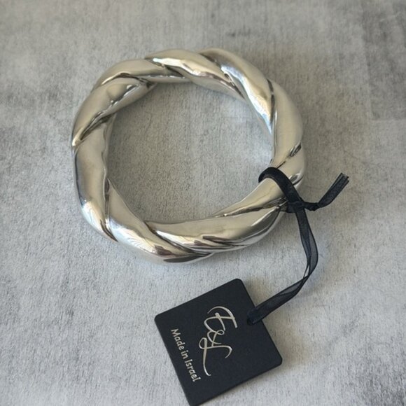 E&L Sterling Silver Electroform Statement Twisted Bangle Bracelet Israel - Picture 3 of 12